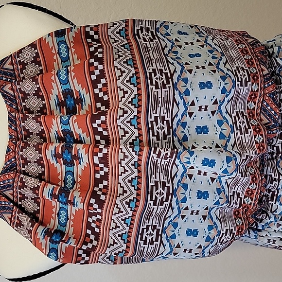 by & by Multicolor Tribal Mini Halter Dress With Elastic Waist Sz Large - Picture 2 of 8